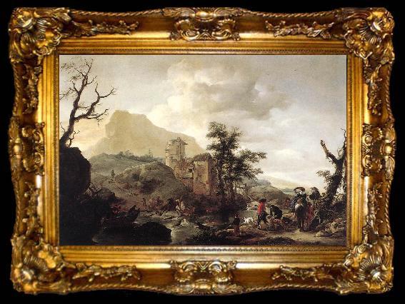framed  WOUWERMAN, Philips Stag Hunt in a River iut7, ta009-2